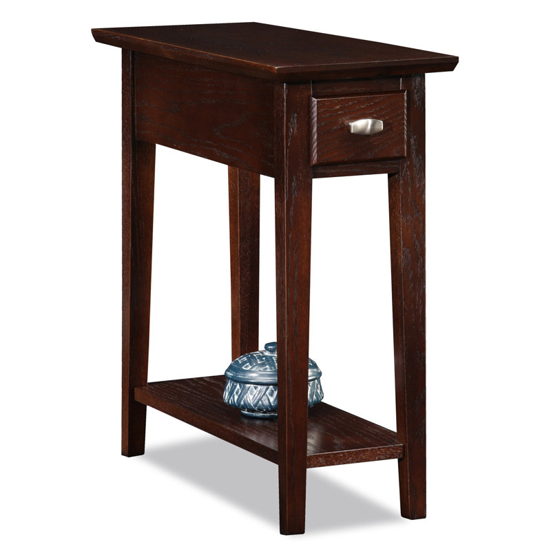 Table de chevet étroite en bois massif et manufacturé, Chocolat cerise