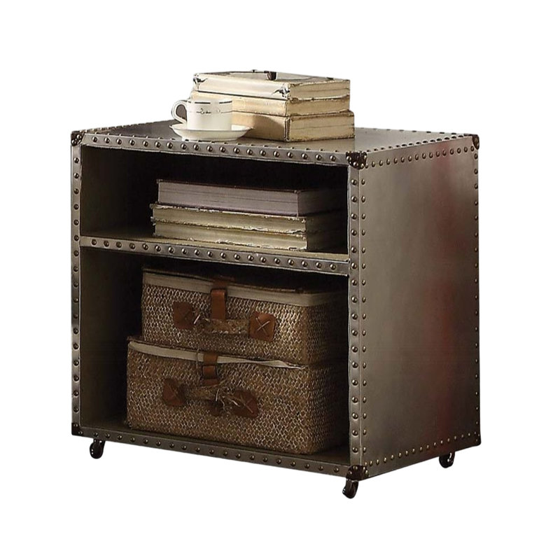 Table de chevet en aluminium pour rehausser la chambre à coucher avec 2 tablettes et une garniture cloutée fine à 2 tablettes faites d'une décoration élégante
