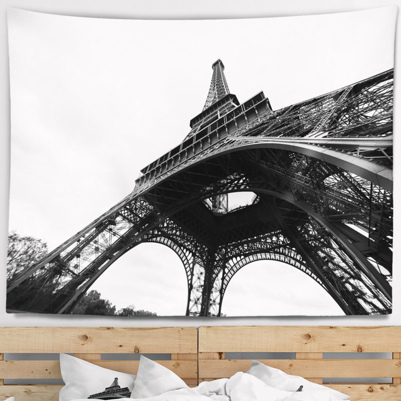 Tapisserie de vue latérale noir et blanc cityscape eiffel, H 78 po x l 92 po