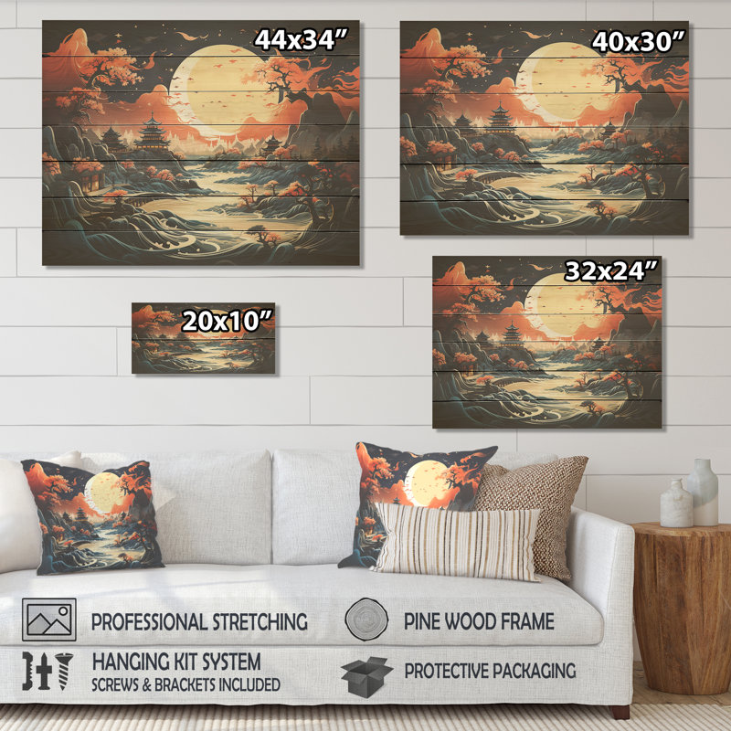 «China Mountain and River Landscape Bliss II», impression sur bois de Chine, H 24 po x l 32 po x P 0,78 po