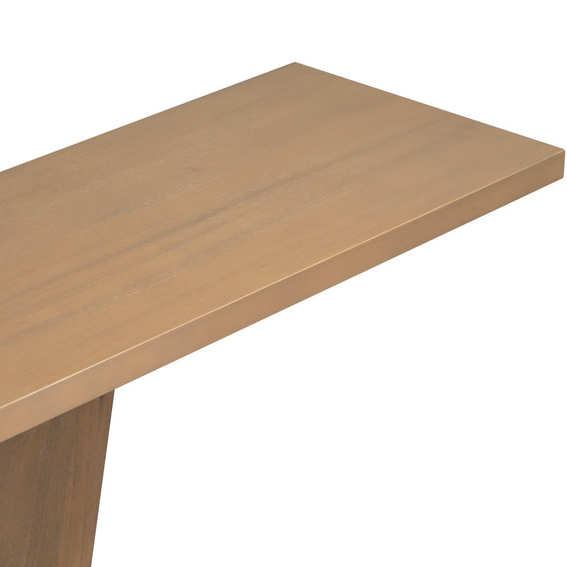 Console avec placage en bois naturel - Superbe style minimaliste, base en V stable, grand plateau de table, installation facile, capacité de 220 lb, brun, profondeur de 59,6 po, largeur de 14,26 po, hauteur classique de 34,36 po
