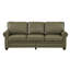 Canapé classique en similicuir taupe, structure robuste en bois massif et métal, coussins en mousse haute résilience pour un confort optimal, design à 6 pieds, clous décoratifs argentés, 2 boîtes de rangement amovibles, montage rapide.