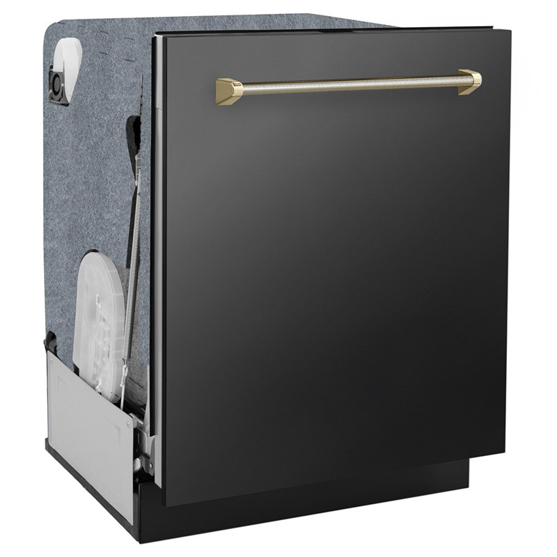 ZLINE Autograph 24 in. Monument Dishwasher in Black Steel with Champagne Bronze Helix Handle, 45dBa, Gold