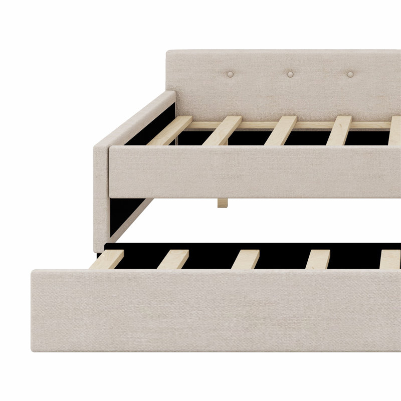 Upholstered Platform Bed With USB And Trundle Bed, Queen