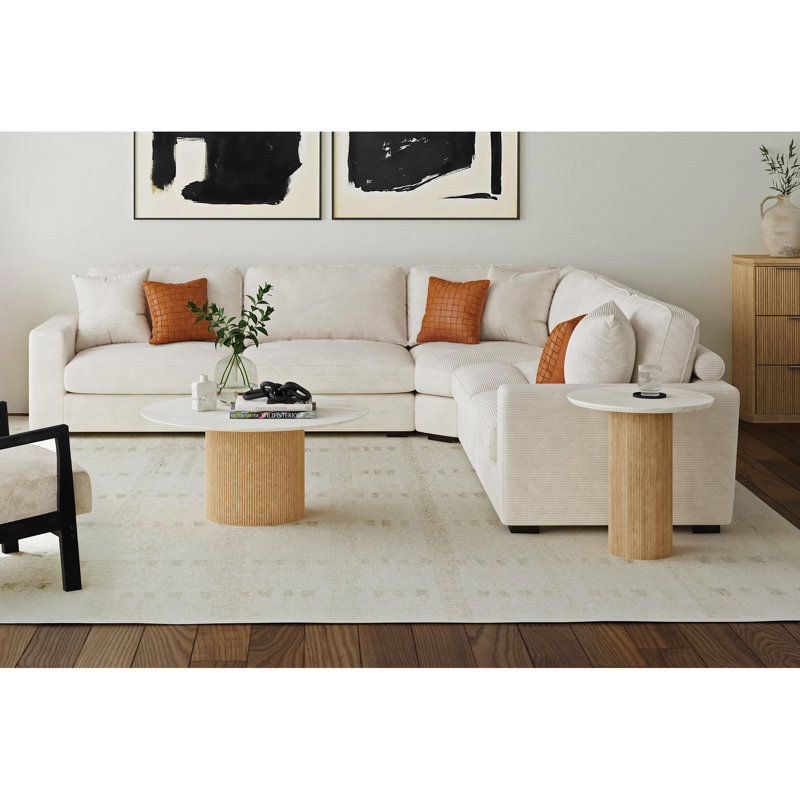 Ensemble de 2 tables d'appoint Ladene avec plateau et piètement en faux marbre blanc naturel - Table basse et table d'appoint