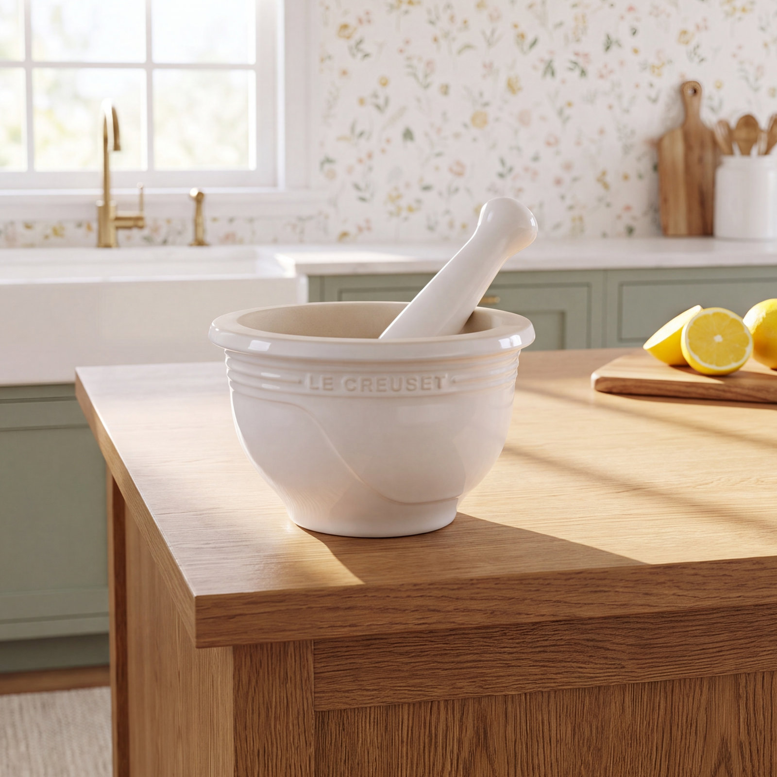 Mortar and Pestle Set, White, 4.75" H x 2.5" W x 2.5" D