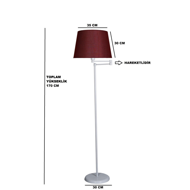 Darella 170cm Traditional Floor Lamp, Black, Claret Red