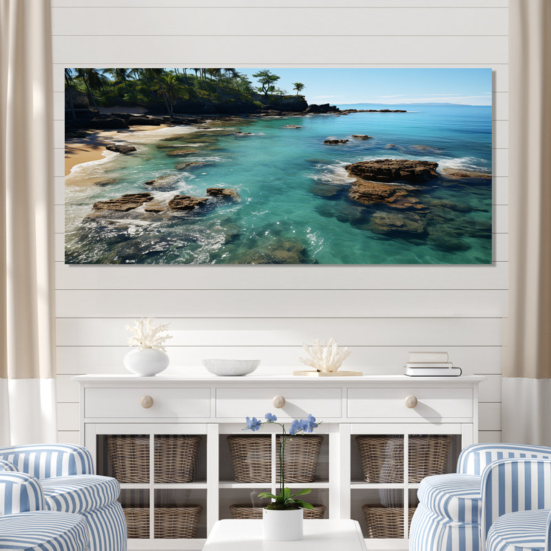 Aérien, corail, paradis, plages tropicales dévoilées II - art mural plage, Toile tendue, H 28 po x l 60 po x P 1,5 po