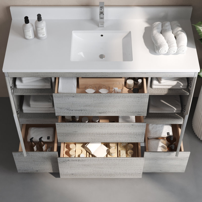 Meuble-lavabo simple 36 po avec plateau en pierre reconstituée 36 po, Gris