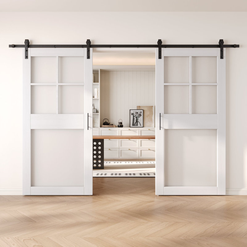 Portes de grange non assemblées et non finies en verre givré 26 po x 84 po à 5 lumières Homacer, 26 po x 84 po