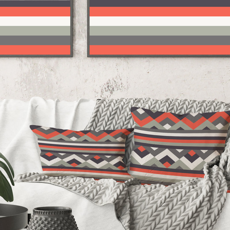 Coussin décoratif à motif zigzag en blanc et rouge, 16 po x 16 po