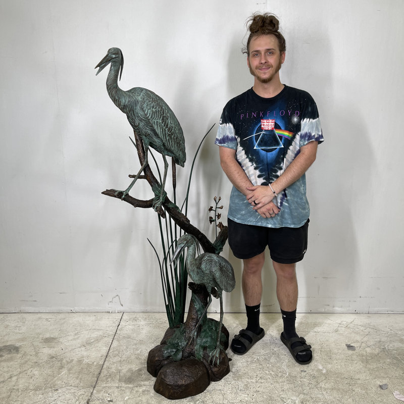 Crane Bronze Garden Statue