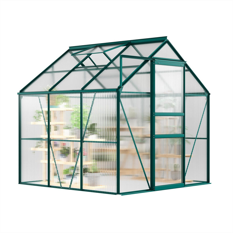 6x6 FT Polycarbonate Greenhouse – with Aluminum Frame, Sliding Door & Adjustable Roof Vent, Heavy-Duty Outdoor Greenhouse for Backyard, Garden, Patio