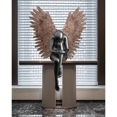 Sculpture murale d'ange assis aux ailes de plumes - Décoration intérieure
