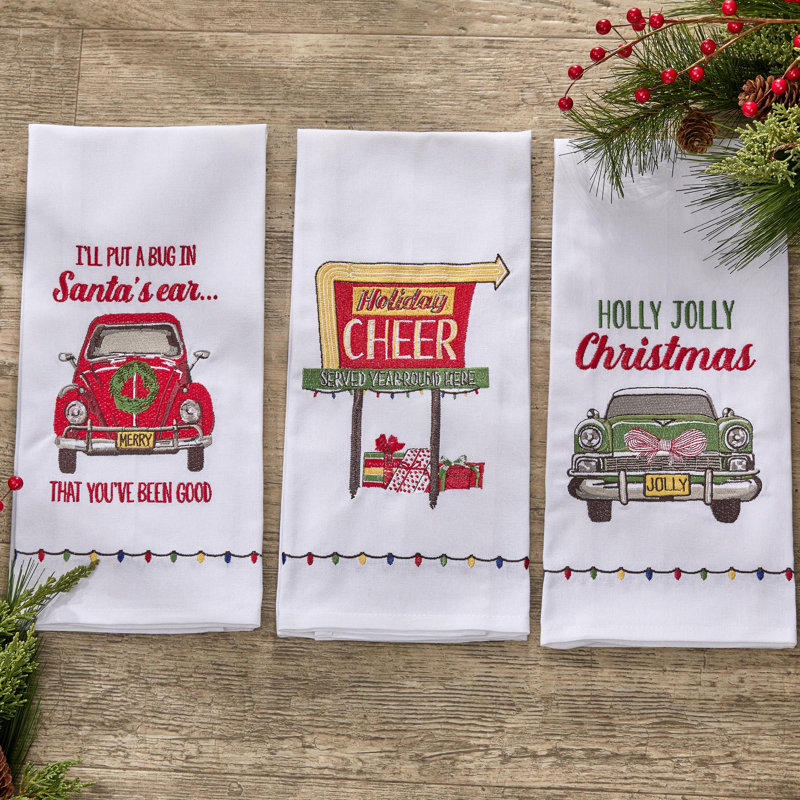  I'll Put A Bug In Santa's Ear Embroidered Dishtowel Set of 2,  Santa's Ear