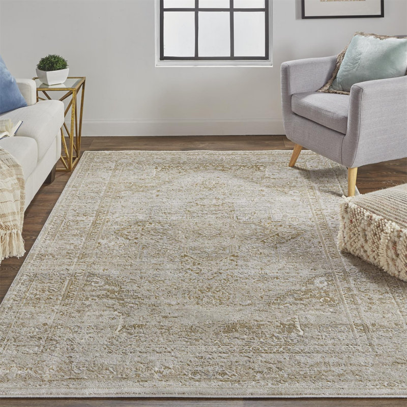 Tapis beige tissé à la machine Ferraro, Rectangle 3 pi 11 po x 6 pi