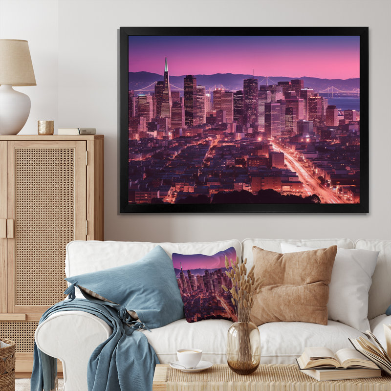 «San Francisco Skyline And Bay Bridge VII», reproduction sur toile, H 30 po x l 40 po x P 1,5 po, Cadre photo noir