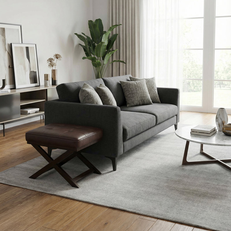 Mccusker Brown X Bench Ottoman in Bonded Leather with Dark Cappuccino Wood