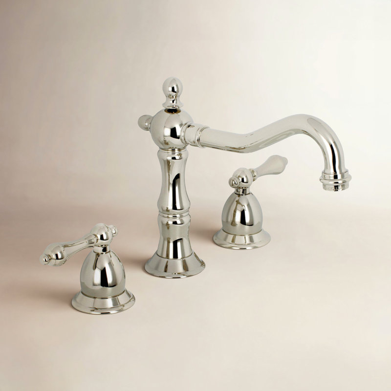 Kingston Brass Heritage Two-Handle 3-Hole Deck Mount Widespread Bathroom Faucet with Brass Pop-Up Drain, Polished Nickel