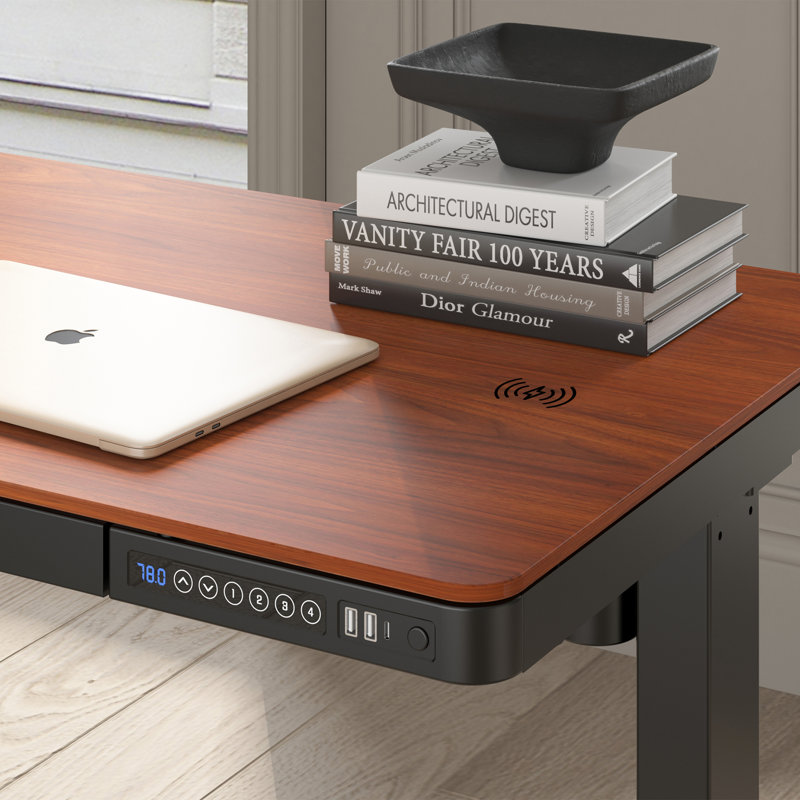 Bureau debout à hauteur ajustable Cashwell, Noyers