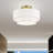 3 Light Soft Gold Large Semi-Flush With Hand Crafted Off-White Color Fabric Hardback Shades-1385747764