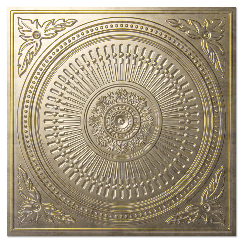 Carreaux de plafond tombant 24 po x 24 po, panneaux de plafond décoratifs en PVC, paquet de 12, Antique Glod