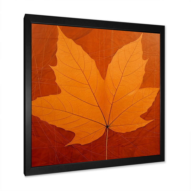 " Amber Autumn Maple Leave ", Black Single Picture Framed, 24" H x 24" W x 1" D