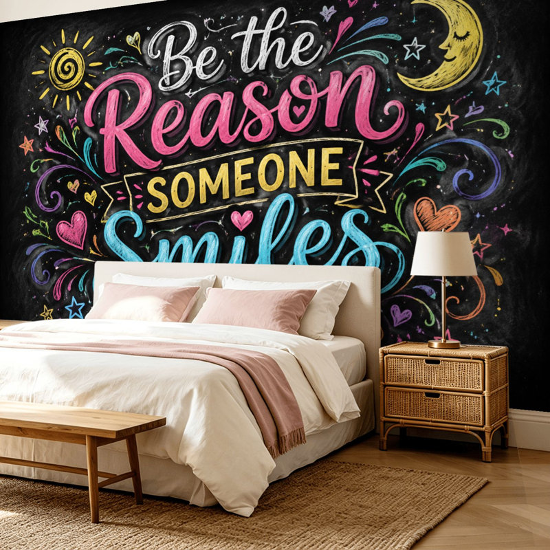 Peler et coller le papier peint, conception inspirante de tableau noir, lettrage coloré, éléments décoratifs, art mural, auto-adhésif et amovible