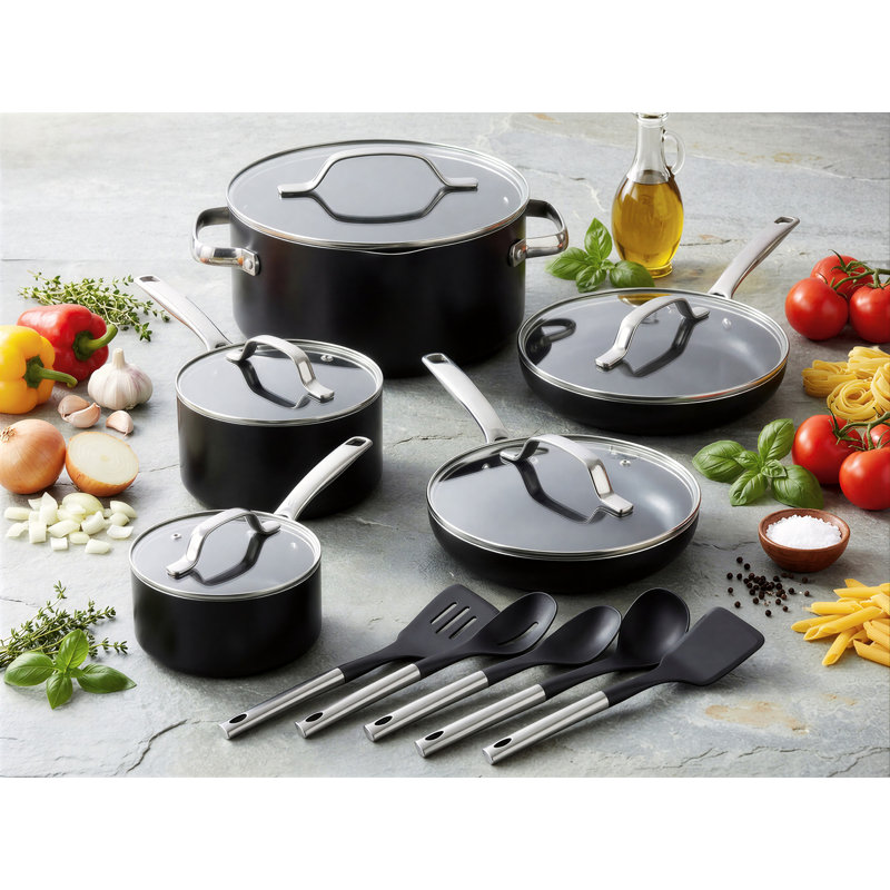 Gotham Steel Modern Collection 15 Piece Ceramic Nonstick Cookware Set, Black