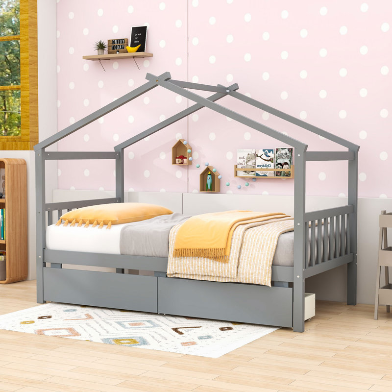 Arlando Twin Size House Bed with Storage Drawers, Gray