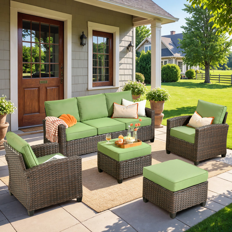 Ensemble de mobilier d'extérieur 5 pièces avec repose-pieds, Vert