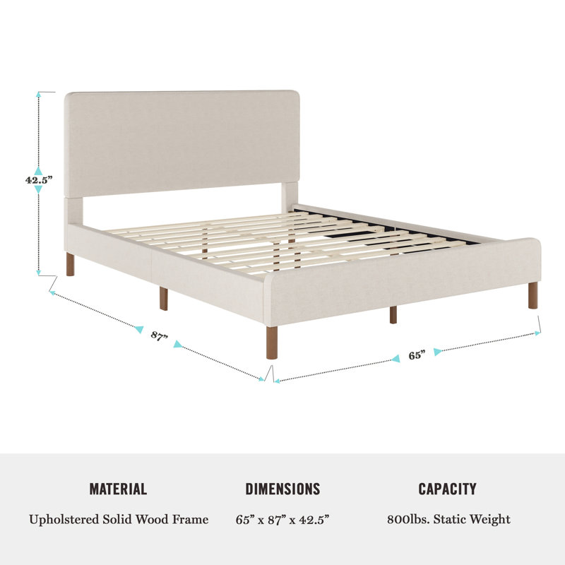 Lit plateforme tapissier avec tête de lit passepoilée Martha Stewart Britta, Grand, Beige