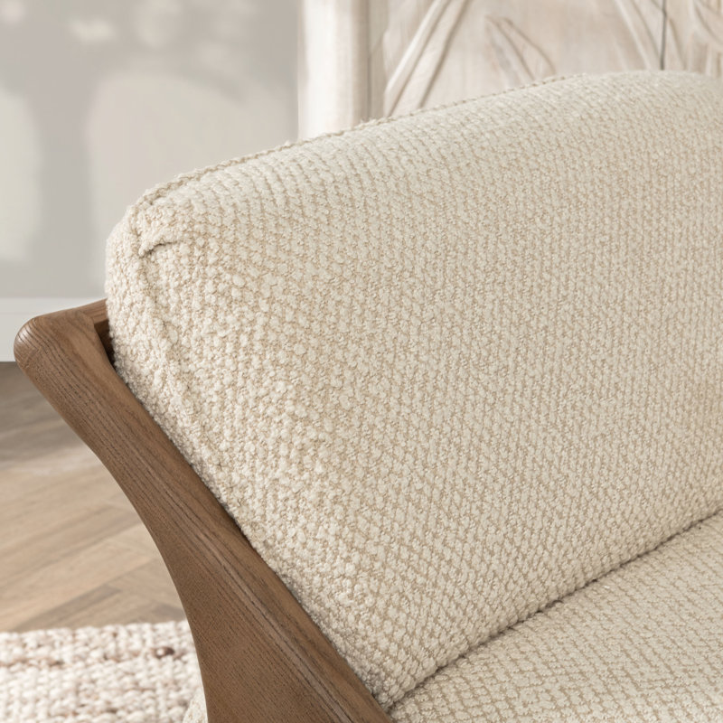 Georgia Accent Chair, Light Beige Polyester, Natural Wood