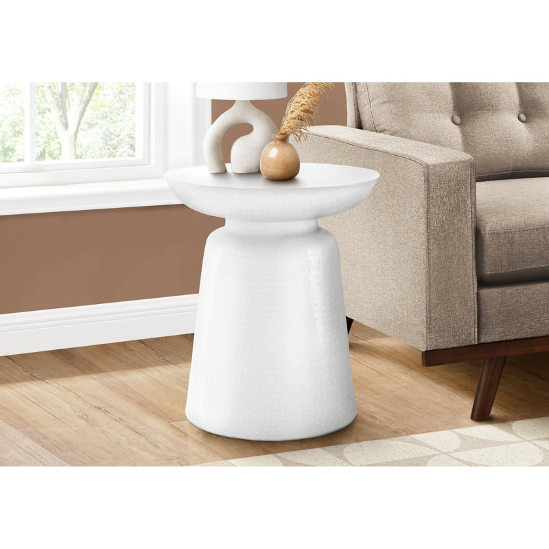 Table de bout moderne moderne en métal blanc - Tambour, table de chevet, table de chevet, 22 po de hauteur pour le salon et la chambre à coucher, table d'appoint élégante, table de bout, table de chevet