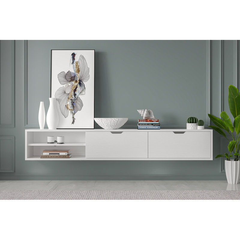 Meuble audio-vidéo mural Savya, Blanc bois