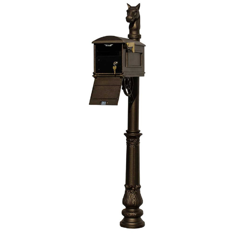 Lewiston Locking Post Mounted Mailbox, Bronze, Bronze, Bronze