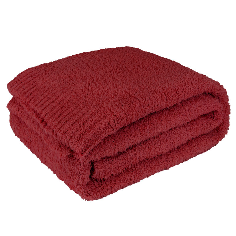 Deep Red Plush Knit Reversible Throw Blanket
