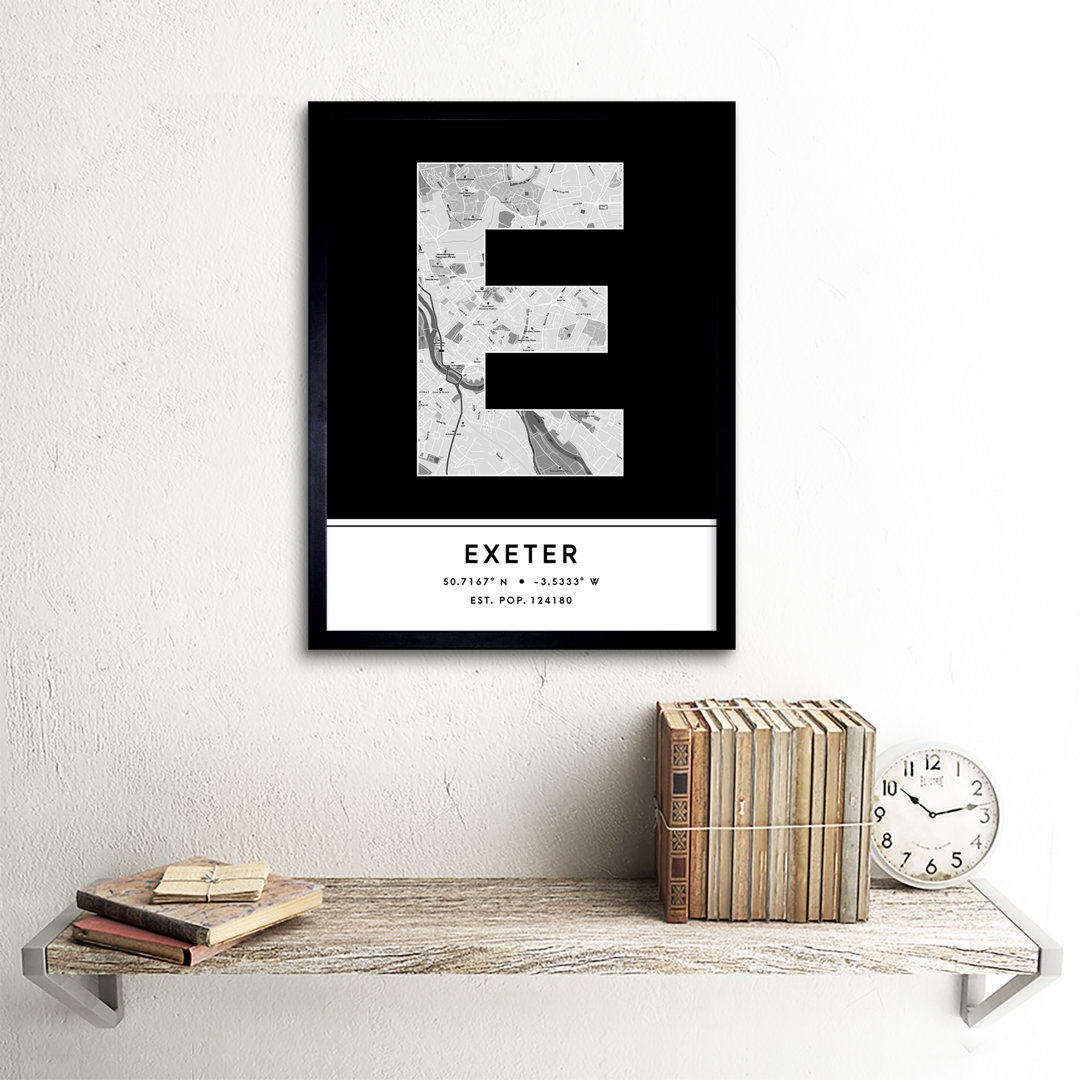 Exeter City Map Exeter Orange - Single Picture Frame Typography
