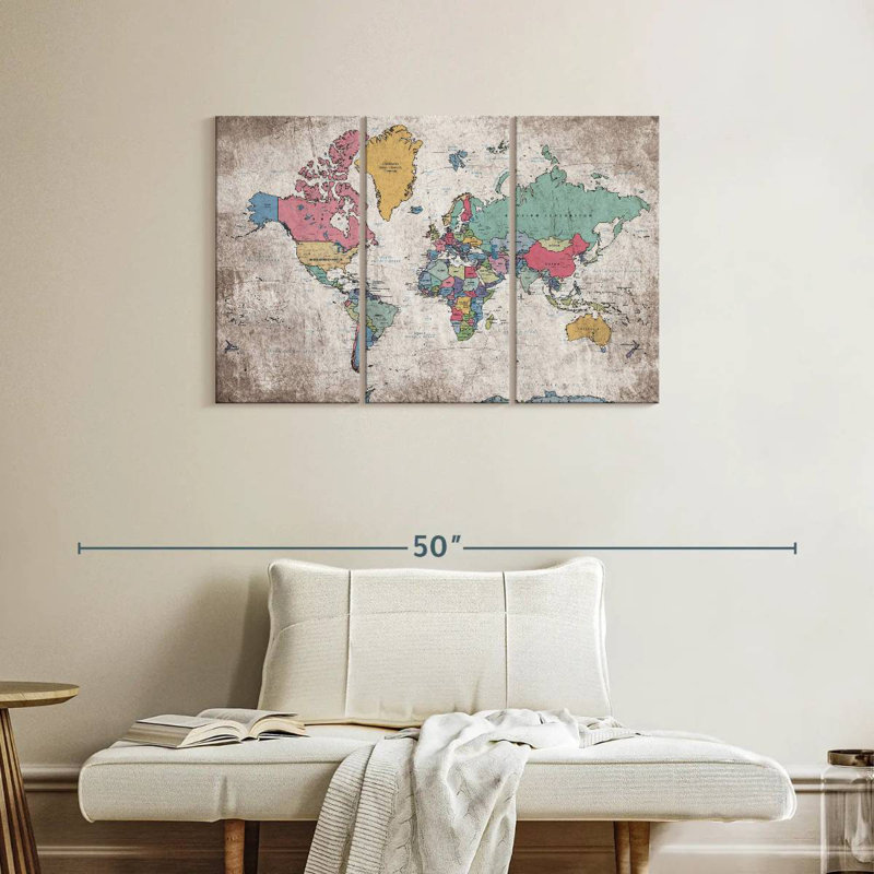 Keiri Geographic World Map III, 24" H x 38" W