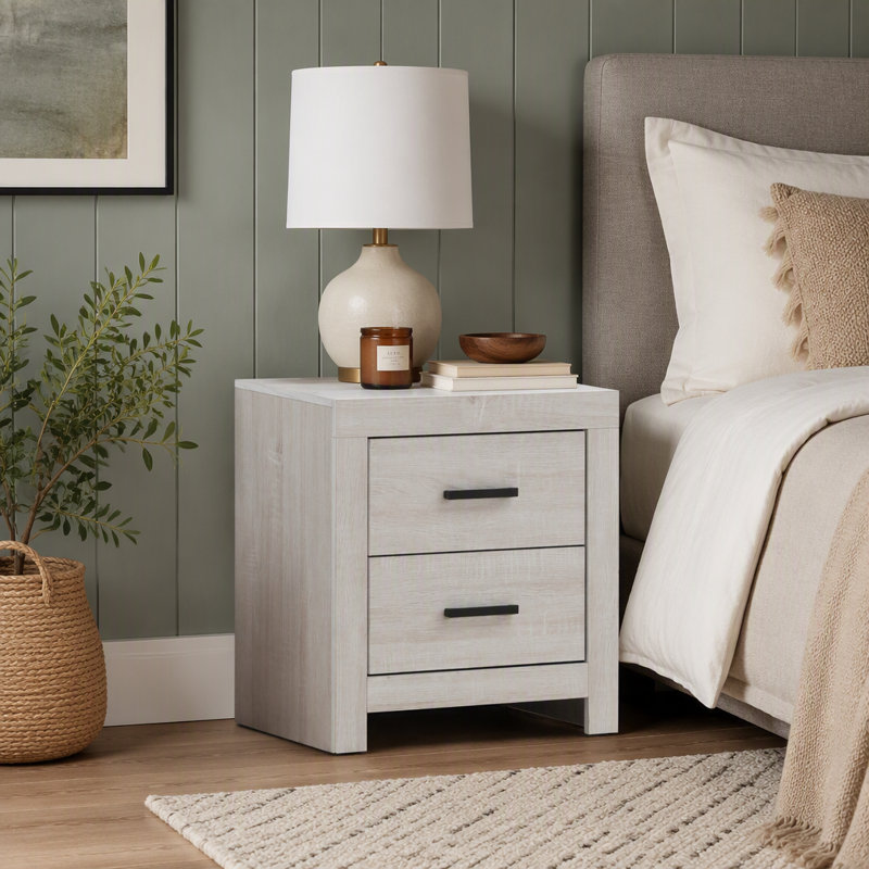 Table de chevet blanche 2 tiroirs avec rangement spacieux Brantford
