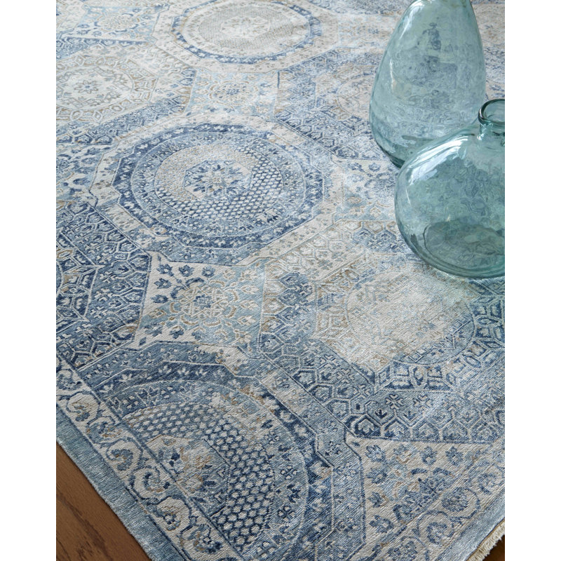 Fine Mamluk Geometric Area Rug in Blue, Rectangle 8' x 10'