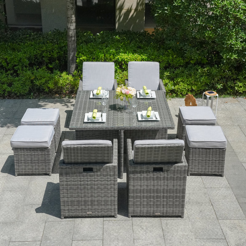 Square 8 - Person 49.2'' Patio Dining Set With Cushions, Gray, Beige