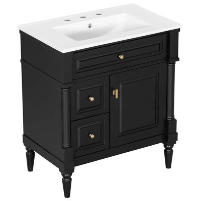 Meuble-lavabo autoportant avec lavabo en céramique, tiroir rabattable et tablette réglable pour les salles de bain modernes