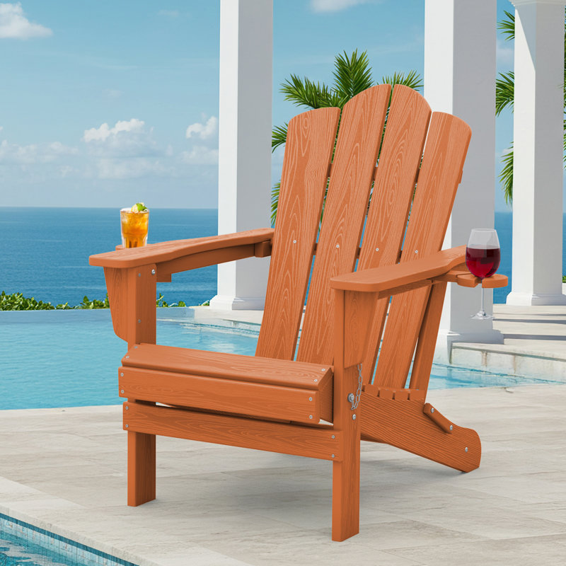Chaise Adirondack pliante en PEHD Wolak avec porte-gobelet double, Orange