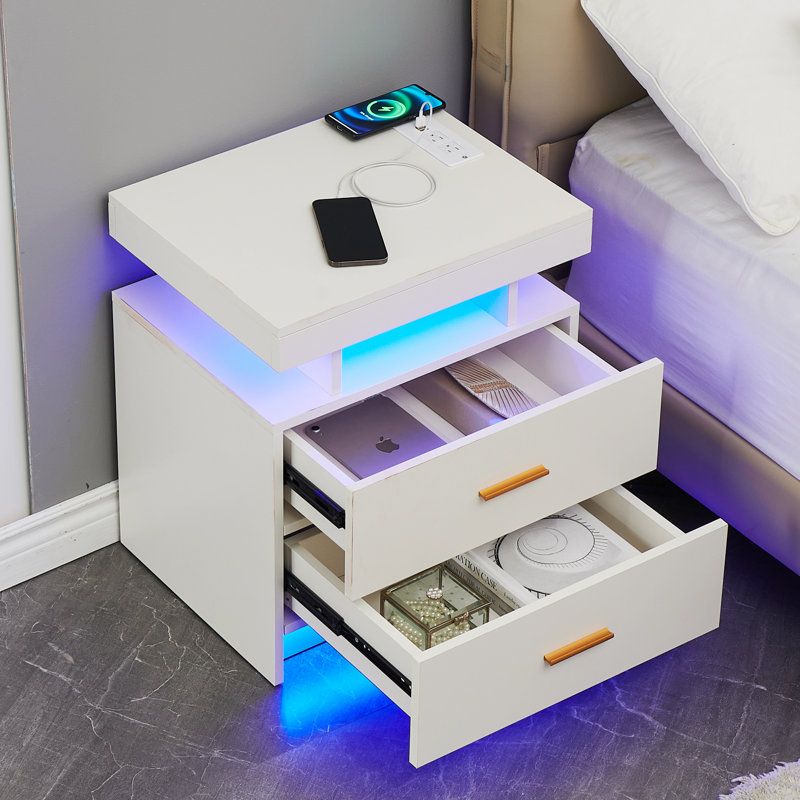 Morits LED Nightstand with Wireless Charging, White