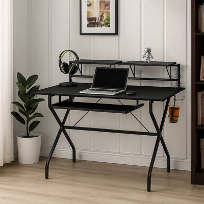 Black Computer Desk With Keyboard Tray