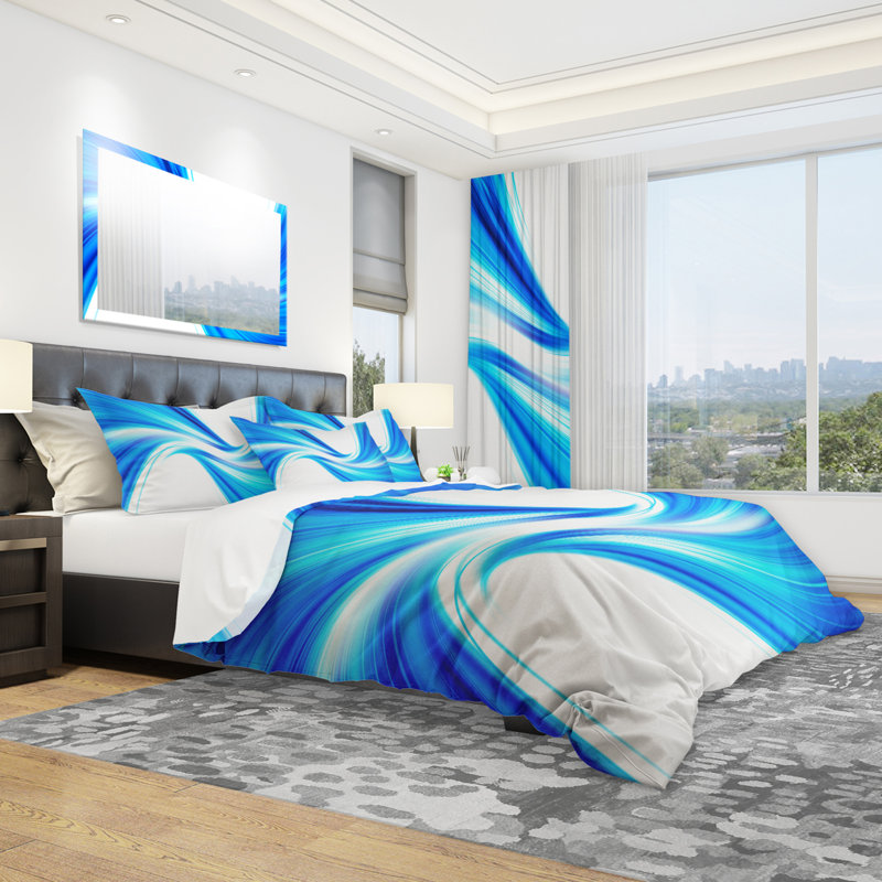 Peaceful Blue Flowing Through - Ensemble de housse de couette abstrait - Polyester en microfibre