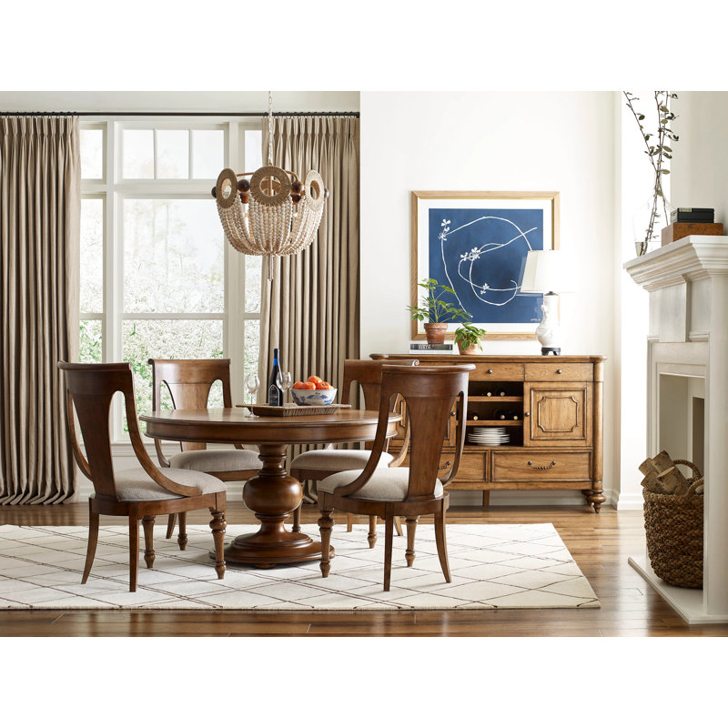 54" Extendable Round Dining Table with Solid Wood Pedestal Base & Removable Leaf