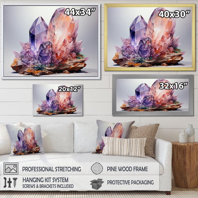 «Jaka Purple Spiritual Stone Moonstone II», reproduction sur toile, Cadre flottant doré, H 30 po x l 40 po x P 1,5 po