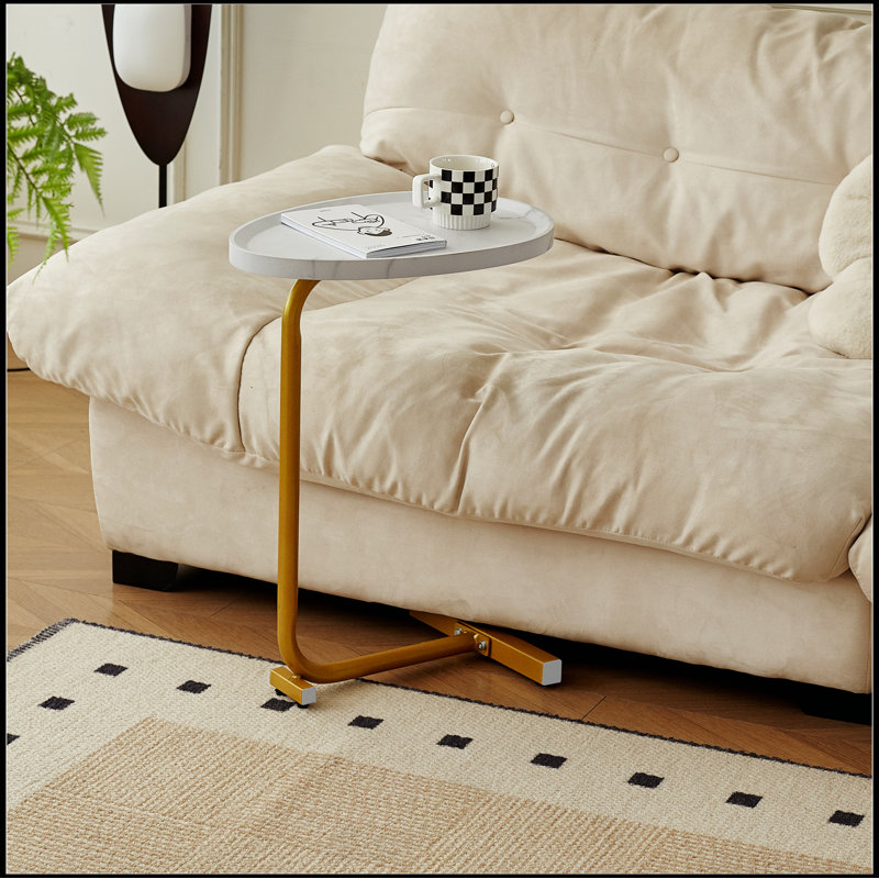 2-pieces White C-shaped Side Table, C Shaped End Table, Side Table for Couch and Bed
